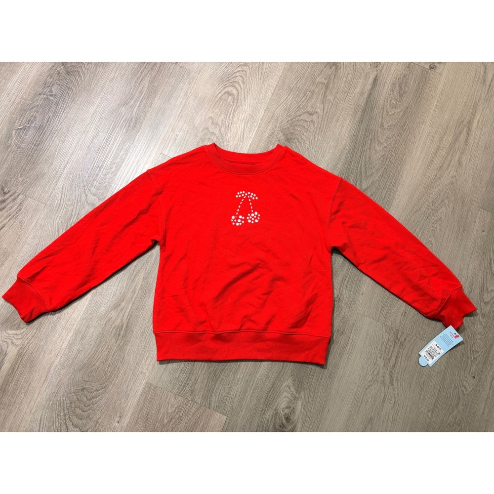 Cat & Jack Girls Red Rhinestone Cherry Graphic Sweatshirt‎ Size S 6/6X NWT